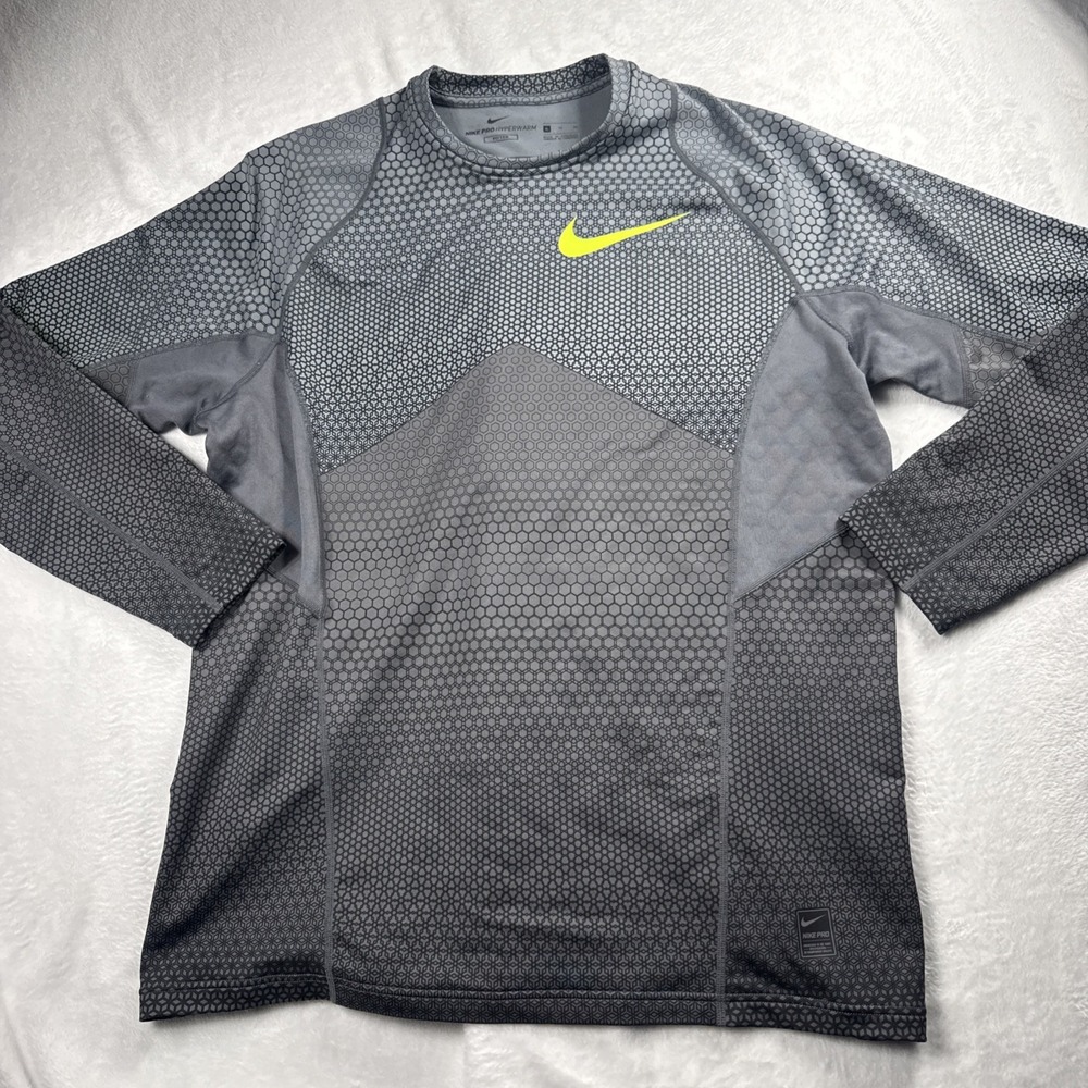 Nike Pro Combat Hyperwarm Shirt Mens XL Black Gray Dri-Fit Long Sleeve Fitted
